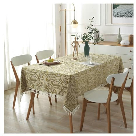 BCughia Tischdecke 140x180 Rechteckig, Tischdecke Abwaschbar Küche Polyester Dreieck Jacquard mit Quasten Tischbedeckung für Küche Esstisch Dekoration, Gelb Grün