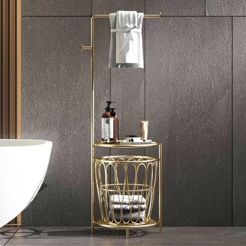 GIYDNEI Metall Badewanne Tablett Tisch, Freistehendes Mehrzweck-Aufbewahrungsregal Badezimmer Stehende Handtuchhalter Aufbewahrungskorbhalter,Gold,A1
