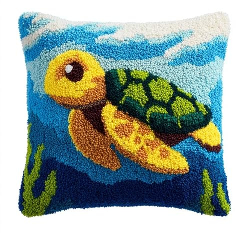 kitphoenix DIY Knüpfhaken-Set Knüpfkissen Schildkröte 3D Handgemachte Geschenke Knüpfteppich für Kinder und Erwachsene Knüpfset 43cm X 43cm