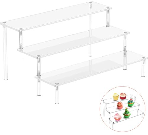 Nsiwem Présentoir en acrylique à 3 niveaux, 30 x 21 x 15 cm, gain de place, étagère pour figurines, cupcakes, rouges à lèvres, vernis à ongles, épices