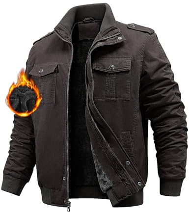 Niwicee Veste Homme Cargo en Polaire d'hiver Épaissir Militaire Coupe-Vent Coton Manteau Chaude Avec Revers Zippée Blouson Thermique avec Poches Casual Travail Sport