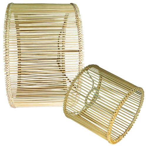 Osasy Modern rund lampenschirm Set,Stil Natürlicher Bambus (H 30+H16) cm, E27 Fassung,Ersatz Lampenschirme für Stehlampe, Hängelampe,Tischlampe