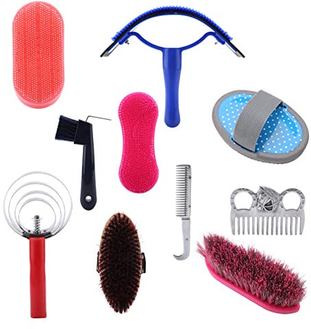 Pferdepflege-Pflegeset, 10-teiliges Set, Reitstriegel, Pferdereinigungswerkzeug-Set, Pferdebürsten-Set, professionelles Pferdereinigungswerkzeug-Set