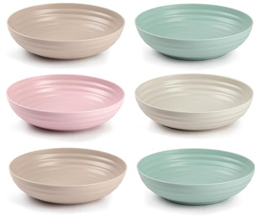 Acan Tradineur - Pack de 6 Platos hondos - Fabricado en Plástico - Apto para uso alimenticio, Microondas y Congelador - Ø 22 x 5,4 cm - Color Pastel Surtido