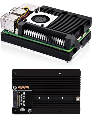 GeeekPi Armor Gehäuse mit CN01 M.2 M-Key PCIe 3.0 Adapter für Raspberry Pi 5, unterstützt M.2 NVMe SSD 2230/2242/2260/2280