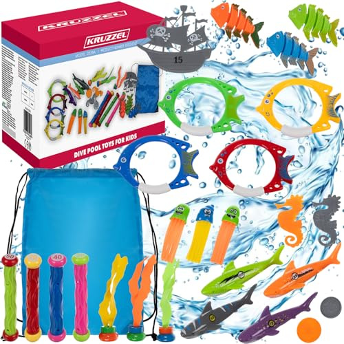 KRUZZEL Tauchspielzeug Set für Kinder Tauchringe Tauchtiere Unterwasserwelt Pool Schwimmbad Badewanne 24247
