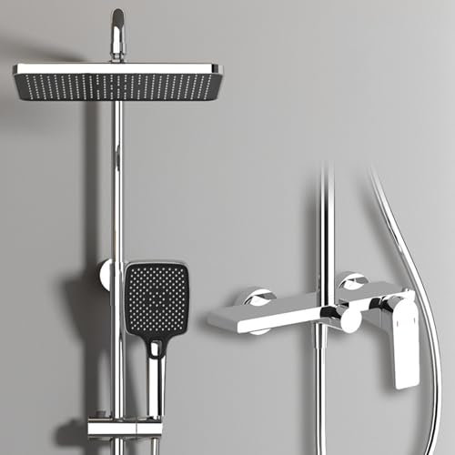 BiaoTeng Ensemble Douchette Douche Salle de Bain Robinet Cascade Mitigeur Robinet de Baignoire Colonne de Douche avec Mitigeur Argent