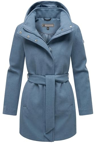 MARIKOO Damen langer Trenchcoat warme Übergangsjacke in Woll-Optik mit abnehmbarer Kapuze Katalinaa 16 XS-3XL