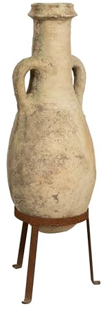 Biscottini Alte Amphore mit Griffen aus Terrakotta und Basis aus Eisen - Amphore aus Terrakotta mit Eisenfuß - Terrakotta-Topf - Balkonübertopf - Amphore mit Ständer - Giara