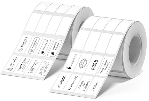 NIIMBOT Etiketter självhäftande etikettband för B21/B1/B3S etikettskrivare, 10 x 20 mm x 4 termoetikettband för kontor, skola, 300 etiketter/rulle (2-rulls-förpackning, vit)