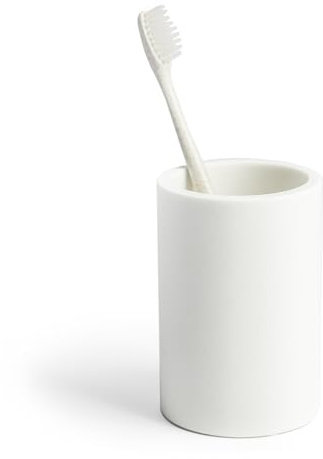 JO LAVIE White Resin Bathroom Tumbler Cup - White Toothbrush Holder, 4x2.75 Inch, 12oz Capacity, Minimalist Vanity Countertop Organizer