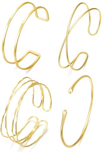 Cosmeria Oberarmreif Gold, 4-teiliges Set aus edlem Goldton, minimalistischer Armreif für Damen, verstellbare Armspange für Party, Tanz und Alltag
