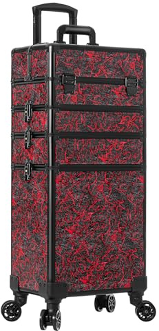 Arous Valigetta porta trucchi con rotelle 5 in 1, organizer per trolley cosmetico, sbloccabile, per salone, carrello per barbiere, baule con ruote per donna, stilista di capelli, artista, viaggio