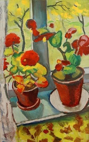 ARToPHIIU Vintage Wall Artwork Paintings Picture Artwork Poster Flowers At the Window Begonia in Pots I by August Macke Art Painting Picture for Home Decor 60x90cm