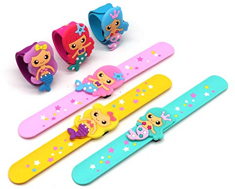 DESINIK Sjöjungfru armband för barn – justerbara och säkra silikon barn armband för strandfest/poollek, roliga simtillbehör (6-pack)