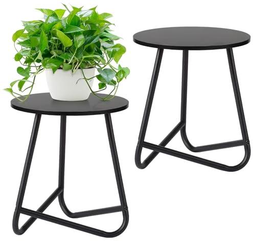 HDANI Lot de 2 Support Rond en Métal pour Plantes de 35 cm,Petit Aupport pour Fleurs,étagère en Bois pour Plantes, étagère Moderne pour Plantes d'intérieur pour Salon,Balcon et Bureau,Noir
