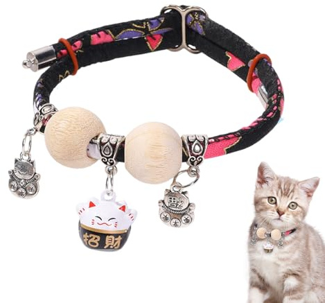 Cat Collar, Cedar Bead Pet Necklace, Adjustable Animal Neck Decor, Lightweight All Day Wear, Natural Repelling Design for Walking, Training, Holiday, Yard, Photography, Pink, Black, Blue, Red