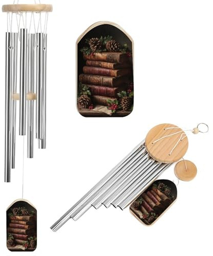 Old Books - Scacciapensieri con foglie di agrifoglio, scuri, con 6 tubi in alluminio, decorazione da giardino