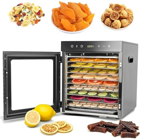 800 W Food Dehydrator Machine,10 Stainless Steel Dehydrator Trays, 24H Timer & 190ºF Temp Control, Commercial Freeze Dryer machine, 11.34ft² Fruit Dryer for Meat, Jerky, Herbs & Candy