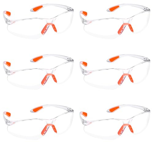 Zorplex 6 Pack Skyddsglasögon Set, Transparenta Säkerhetsglasögon med Reptåliga och Dammtäta Linser, Lätta och Bekväma Ögonskydd för Arbete, Laboratorium, Bygge, Skytte, DIY samt Dagligt Bruk