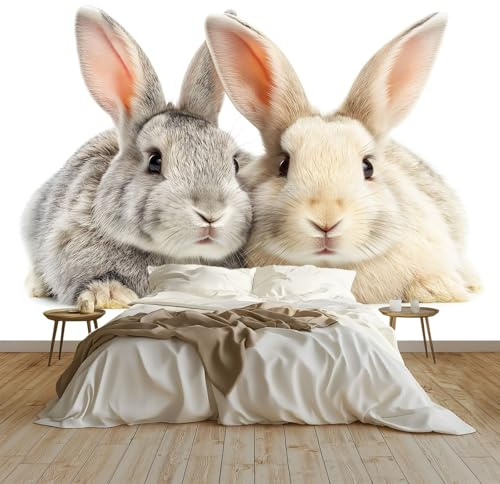 Generico Carta Da Parati Fotografica 3d Effetto Coniglio Animale Moderna Design 400x280 cm Carta per Pareti Soggiorno Camera Da Letto Sala Fotomurali Non Tessuto, Bianco