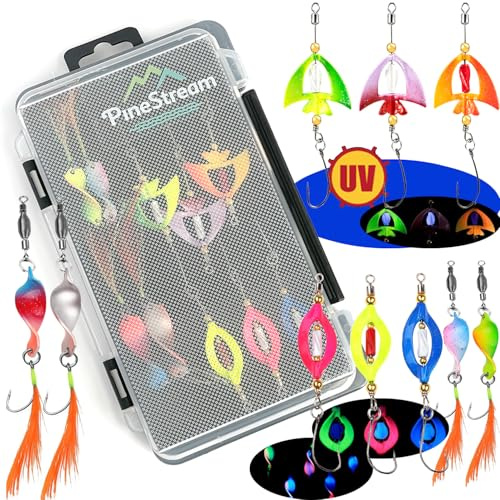 NEUHEIT Twist UV-Aktive Spoons Forelle Set 10 Stück| PineStream Forellen Köder 3g, 4g, 5g in Einer Spoonbox | UL Forellen Angeln Barsch Köder Spoon Set Forellenköder Angelzubehör Forelle