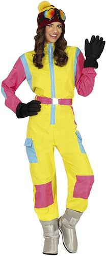 FIESTAS GUIRCA | 80er Skianzug - Retro Overall - 80er Jahre Kostüme und Sportkostüme für Halloween, Karneval und Kostümpartys - Ideal für Erwachsene Frauen - Gelb