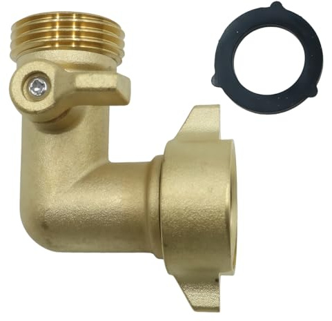 Ticha 90 Degree Garden Hose Elbow with Shut Off Valve 3/4 Heavy Duty Hose Adapter with 4 O-Rings Solid Brass Gooseneck Garden