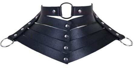 jklymm Unisex Halskette aus Kunstleder, Gothic Punk Halskette, Kunstkette mit robustem PU Halsband mit Metallakzent