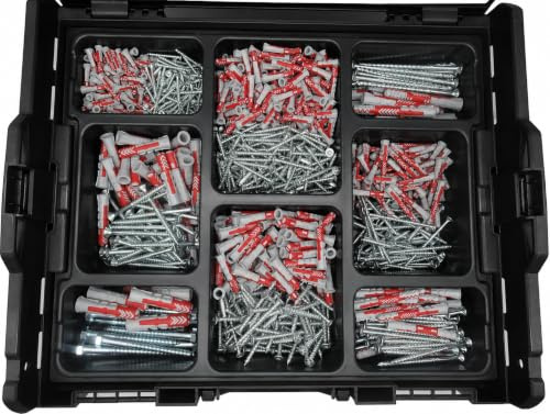 Fischer-DuoPower L-Boxx Sortimentskasten DuoPower Dübel + Schrauben für Gipskarton,Ziegel und Beton,Durchmesser 5-6-8-10-12 mm 1130 Teilig Handwerker