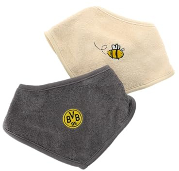 Dortmund BVB Baby Dreieckstuch-Set, Grau und Beige, 2er-Set | 100% Baumwolle (Bio), mit BVB-Emblem, Bienchen-Motiv
