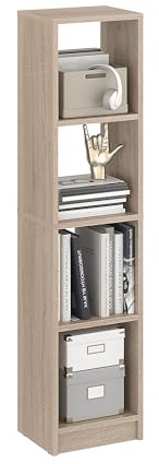 KOMTO Bücherregal Sonoma Eiche – Schmales Regal 30 cm Breit, Book Shelf Schmal mit 4 Fächer, Standregal | LAKO 126,5 x 30 x 24