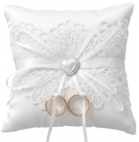 Nogeqi Lace Ring Bearer Pillow, Ring Pillow with Heart Pearl, Ring Pillow for Ring Bearer, Wedding Ring Pillows for Ceremony Wedding Party Anniversary