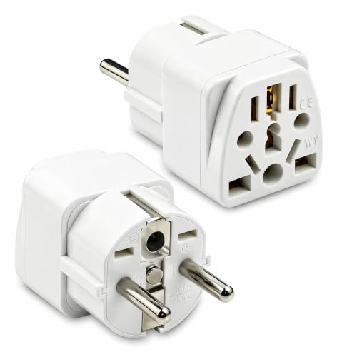 Adattatore Presa Universale Viaggio Set da 2 USA UK Australia Giappone | Tipi A B G I verso Europa, 2500W 250V 13A, guscio ABS contatti rame ignifugo, compatto leggero, set da 2 ricambio