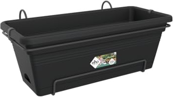 elho Green Basics Balkonglåda XL Allin1 55 – ytterkruka för balkong och utomhus – Ø 54,5 x H 22,5 cm – svart/living svart