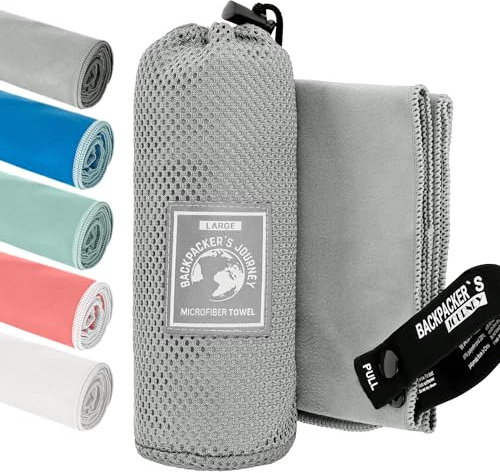 Backpacker's Journey Microfibre Travel Towel Sets– Quick Dry, Lightweight, Ultra Absorbent & Antibacterial – Beach, Camping, Gym & Swim – Sizes S to XL with Mesh Bag