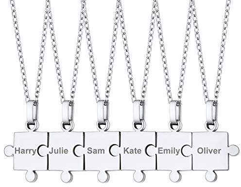 PROSTEEL personalisiert Puzzle-Teile Anhänger Kette 2/3/4/5/6/7/8 Stücke mit 55cm/2mm Rolokette Edelstahl/18k vergoldet Namensketten Gravur Ketten für Familien Freundschaft Partnerschaft
