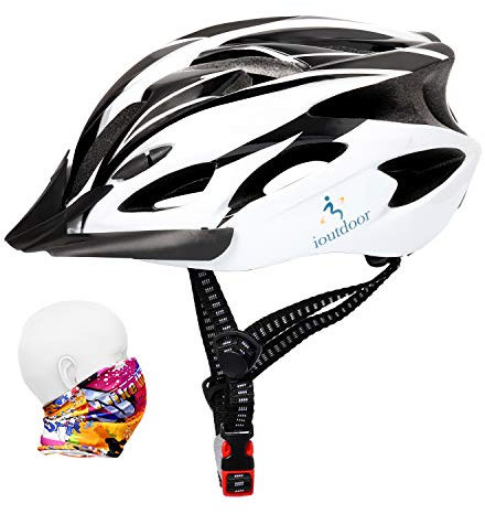 ioutdoor Erwachsene Fahrradhelm CE EN1078, EPS-Körper + PC-Schale, Robust und Ultraleicht, mit Abnehmbarem Visier und Polsterung, mit freiem Stirnband, Verstellbar Radhelm(56-62cm) (Schwarz Weiß)