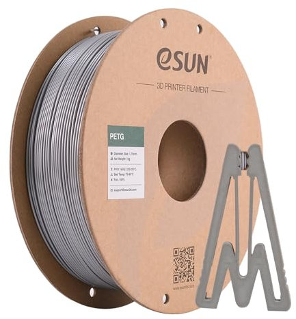 eSUN PETG Filament 1.75mm, 3D Drucker Filament PETG, Maßgenauigkeit +/- 0.05mm, 1kg Spule (2.2 LBS) 3D Druck Filament für 3D Drucker, Solide Silber