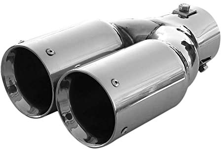 Doppel Auspuffblende Endrohr Auspuff Universell Schalldampf Doppelendrohr Sport Sportauspuff Blende Edelstahl Rund bis 55mm Chrom AutoHobby