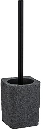 WENKO WC-Garnitur Mod. Villata, hochwertiger Bürstenhalter in Naturstein-Optik aus hochwertigem Polyresin, 11,2 x 37 x 10 cm in Grau