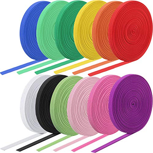WILLBOND 12 Pcs Colored Elastic for Sewing Band | Wide Foldover Elastic Cord Stretch Knitted Flat Band for Sewing Crafts DIY Comforter Cuffs