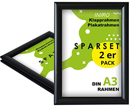 INMO Alu-Klapprahmen DIN A3 2 Stück mit Aluminium Profil ohne Glas - Klappbarer Bilderrahmen Schwarz - Fotorahmen für Bilder, Poster, Plakate - 32,60 x 45,10 cm Urkundenrahmen