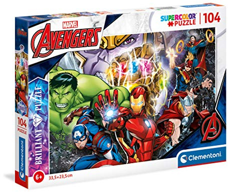 Clementoni 20181 Brilliant Puzzle Marvel – Puzzle 104 Teile ab 6 Jahren, farbenfrohes Kinderpuzzle mit Schimmer-Effekt, Geschicklichkeitsspiel für Kinder