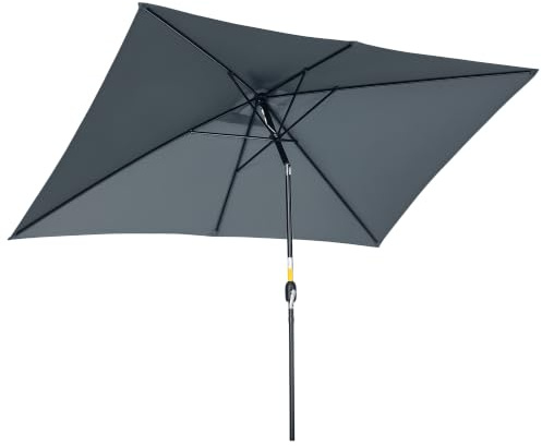 Outsunny 3x2m Patio Parasol Garden Umbrellas Canopy with Aluminum Tilt Crank Rectangular Sun Shade Steel, Dark Grey
