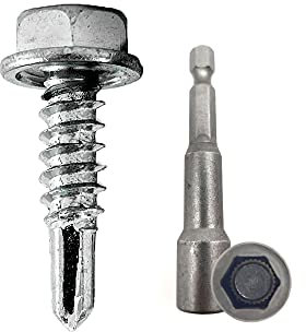 DOJA Industrial | Tornillos Autotaladrantes sin Arandela 4,8x19 + Vaso Taladro M8 | PACK 100 de Tornillos Autoperforantes Autorroscantes Hexagonales + 1 Llave de Vaso Torx | para Chapa Tejado, Placa