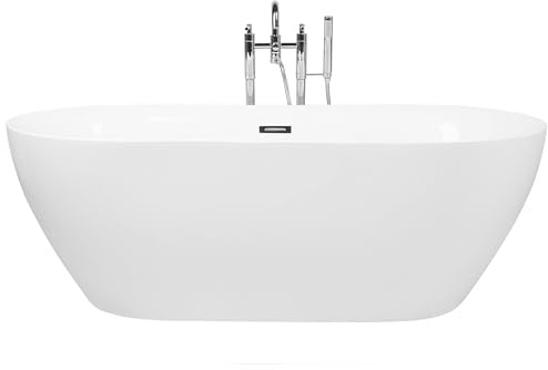 Stilvolle Acryl Badewanne oval freistehend weiß mit Überlauf 180 x 80 cm Carrera