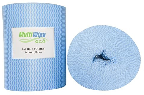 MultiWipe 1 x 450 Blue J Cloth Style Cleaning Cloths On A Roll | Made With 30% Wood Pulp | 24cm x 28cm Perforated Cloths | £0.057p per cloth