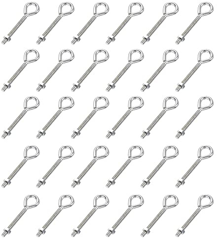sourcing map M4x40mm Eye Hooks Screws Bolts Kit, 30pcs Carbon Steel Hanger Eyelet Hooks Screw with Hex Nuts for Metal Hook, Wood Terminal Ring Hooks