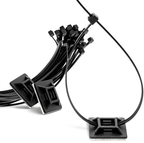 Flexowire 50 x Klebesockel und Kabelbinder Markenkleber selbstklebend Schraubsockel | Kabelhalter | Montagesockel | Kabelführung Kabelmanagement | Kabel Organizer | Kabelbinderhalter